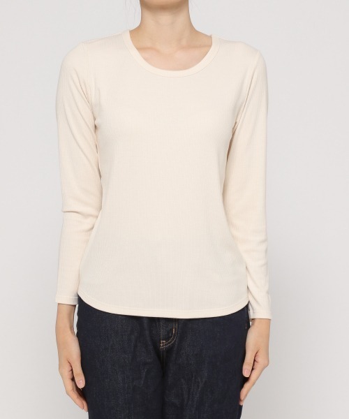 GLOBAL WORK（グローバルワーク）の「BEAUTEEクルーリブプルオーバー/894797（Tシャツ/カットソー・レディース・ブラック/ダークブラウン/オフホワイト・MEDIUM/LARGE）」の4枚目の写真