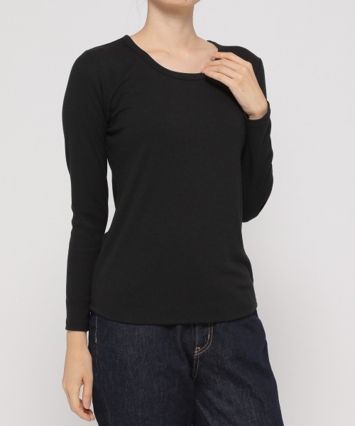 GLOBAL WORK（グローバルワーク）の「BEAUTEEクルーリブプルオーバー/894797（Tシャツ/カットソー・レディース・ブラック/ダークブラウン/オフホワイト・MEDIUM/LARGE）」の20枚目の写真