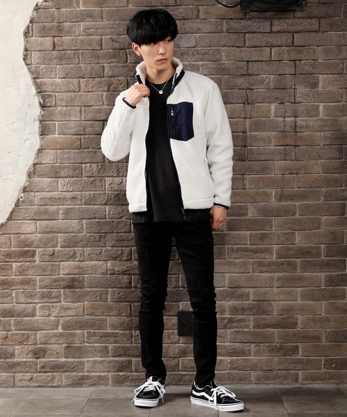 TopIsm(トップイズム)の「シープボアフリース スタンドネックブルゾン(ブルゾン・メンズ・アイボリー/ブラック/カモフラージュ/ベージュ・LL/L/M)」の13枚目の写真