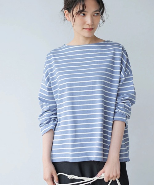 AMERICAN HOLIC(アメリカンホリック)の「ヘビーウエイトボーダーボートネックプルオーバー *●(Tシャツ/カットソー・レディース・イエロー/アイボリー/ネイビー/ピンク/サックスブルー・MEDIUM/LARGE)」の3枚目の写真