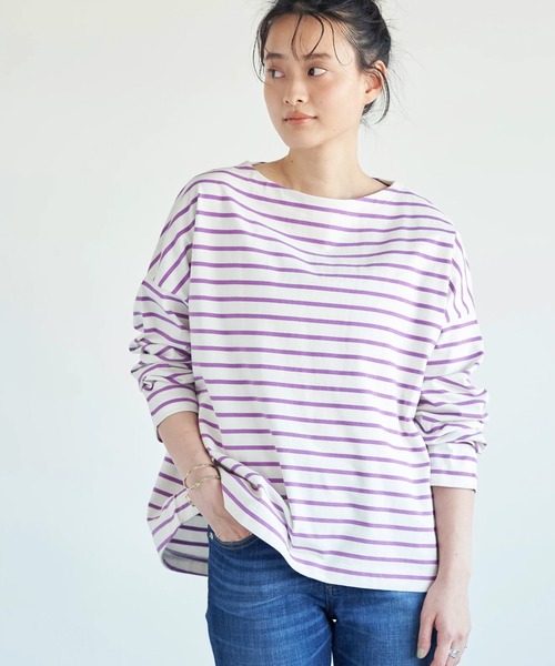 AMERICAN HOLIC(アメリカンホリック)の「ヘビーウエイトボーダーボートネックプルオーバー *●(Tシャツ/カットソー・レディース・イエロー/アイボリー/ネイビー/ピンク/サックスブルー・MEDIUM/LARGE)」の5枚目の写真