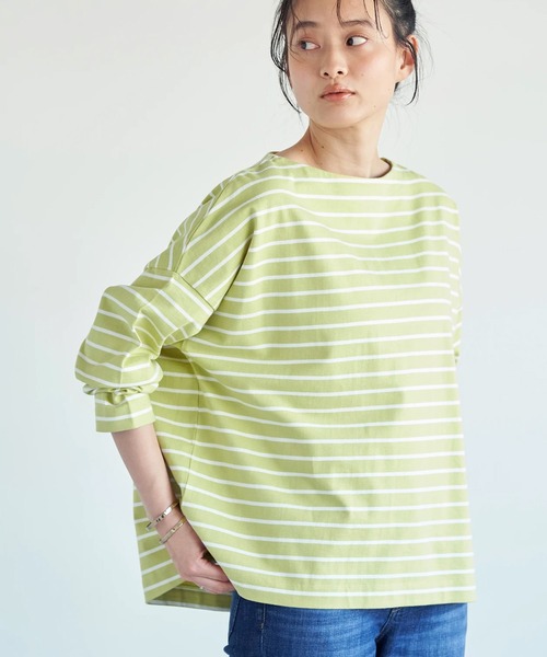 AMERICAN HOLIC(アメリカンホリック)の「ヘビーウエイトボーダーボートネックプルオーバー *●(Tシャツ/カットソー・レディース・イエロー/アイボリー/ネイビー/ピンク/サックスブルー・MEDIUM/LARGE)」の4枚目の写真