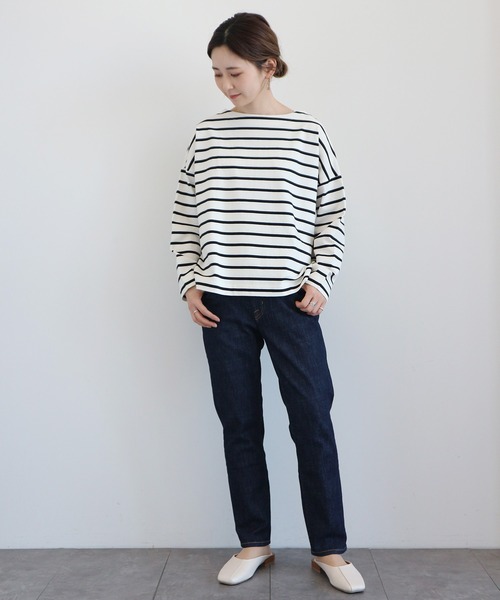 AMERICAN HOLIC(アメリカンホリック)の「ヘビーウエイトボーダーボートネックプルオーバー *●(Tシャツ/カットソー・レディース・イエロー/アイボリー/ネイビー/ピンク/サックスブルー・MEDIUM/LARGE)」の6枚目の写真