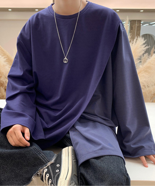 neos(ネオス)の「【neos -addictive design-】ビッグシルエット 切替 配色 ドレープカットソー(Tシャツ/カットソー・メンズ・ブルー/ブラウン/ブラック・MEDIUM/LARGE)」の3枚目の写真