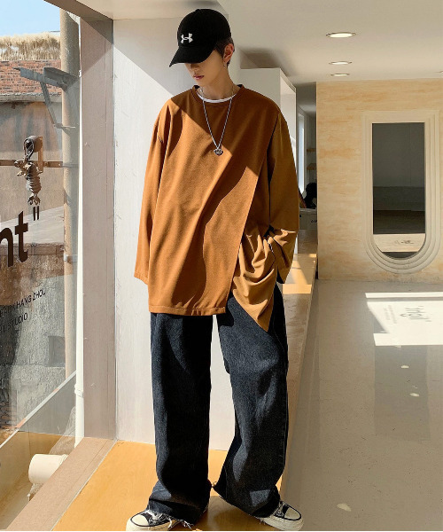 neos(ネオス)の「【neos -addictive design-】ビッグシルエット 切替 配色 ドレープカットソー(Tシャツ/カットソー・メンズ・ブルー/ブラウン/ブラック・MEDIUM/LARGE)」の7枚目の写真
