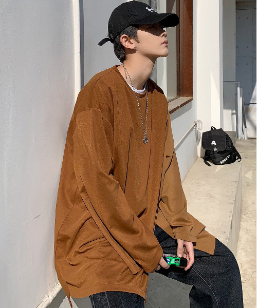 neos(ネオス)の「【neos -addictive design-】ビッグシルエット 切替 配色 ドレープカットソー(Tシャツ/カットソー・メンズ・ブルー/ブラウン/ブラック・MEDIUM/LARGE)」の9枚目の写真