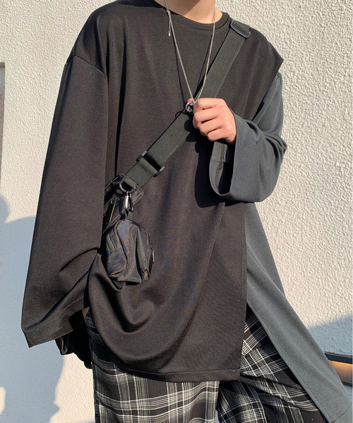 neos(ネオス)の「【neos -addictive design-】ビッグシルエット 切替 配色 ドレープカットソー(Tシャツ/カットソー・メンズ・ブルー/ブラウン/ブラック・MEDIUM/LARGE)」の11枚目の写真