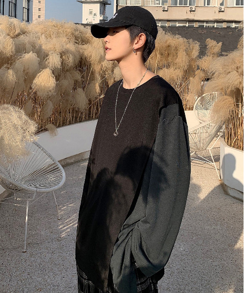 neos(ネオス)の「【neos -addictive design-】ビッグシルエット 切替 配色 ドレープカットソー(Tシャツ/カットソー・メンズ・ブルー/ブラウン/ブラック・MEDIUM/LARGE)」の4枚目の写真