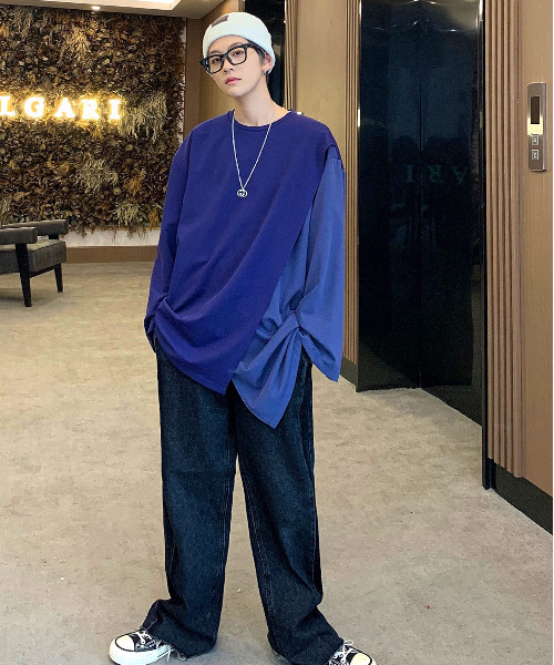 neos(ネオス)の「【neos -addictive design-】ビッグシルエット 切替 配色 ドレープカットソー(Tシャツ/カットソー・メンズ・ブルー/ブラウン/ブラック・MEDIUM/LARGE)」の15枚目の写真