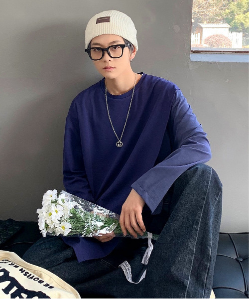 neos(ネオス)の「【neos -addictive design-】ビッグシルエット 切替 配色 ドレープカットソー(Tシャツ/カットソー・メンズ・ブルー/ブラウン/ブラック・MEDIUM/LARGE)」の8枚目の写真