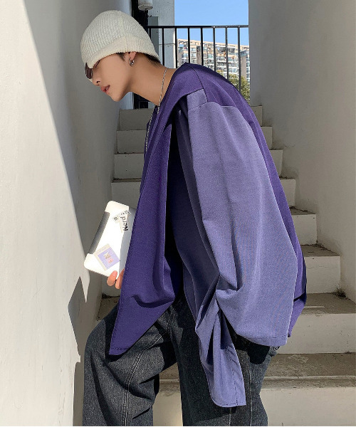 neos(ネオス)の「【neos -addictive design-】ビッグシルエット 切替 配色 ドレープカットソー(Tシャツ/カットソー・メンズ・ブルー/ブラウン/ブラック・MEDIUM/LARGE)」の10枚目の写真