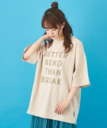 CUBE SUGAR（キューブシュガー）の「OE天竺ピグメント染ダメージ加工プリントチュニック（Tシャツ/カットソー）」