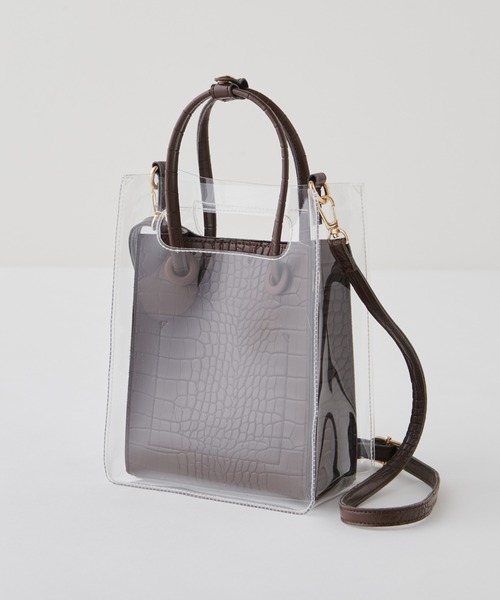 natural couture(ナチュラルクチュール)の「PVC*合皮2個セットトートバッグ(トートバッグ・レディース・アイボリー/ブラウン/ミント・FREE)」の3枚目の写真