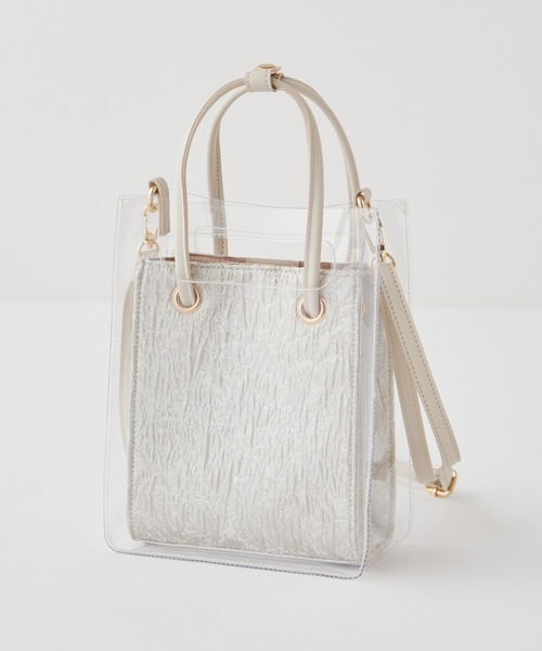 natural couture(ナチュラルクチュール)の「PVC*合皮2個セットトートバッグ(トートバッグ・レディース・アイボリー/ブラウン/ミント・FREE)」の1枚目の写真