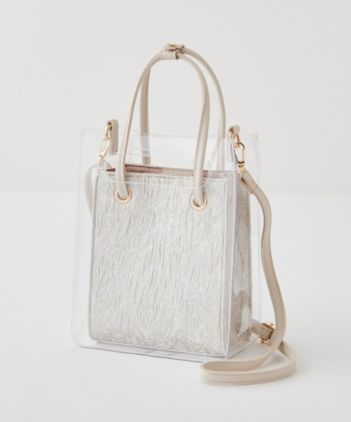 natural couture(ナチュラルクチュール)の「PVC*合皮2個セットトートバッグ(トートバッグ・レディース・アイボリー/ブラウン/ミント・FREE)」の4枚目の写真