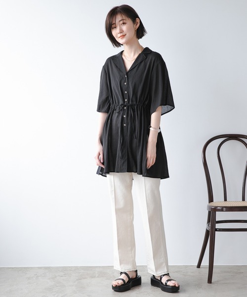 A part by(アパートバイ)の「Poカイキンドロストシャツ半袖 946939(シャツ/ブラウス・レディース・ブラック/オフホワイト/グリーン系その他5/ベージュ系その他・FREE)」の8枚目の写真