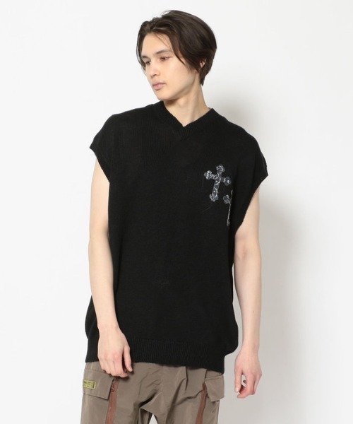 Children of the discordance（チルドレン オブ ザ ディスコ-ダンス）の「Children of the discordance（チルドレン オブ ザ ディスコーダンス）LIMITEDアイテム 7G CROSS KNIT VEST 90s（ニット/セーター・メンズ・ブラック・1/2/3）」の11枚目の写真