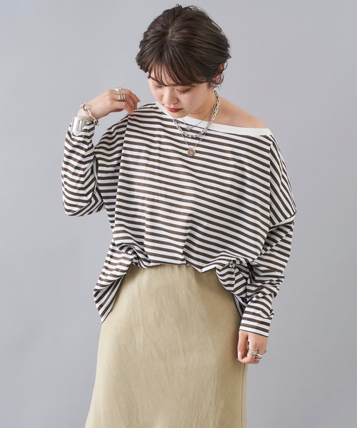 DouDou（ドゥドゥ）の「ボートネックボーダーT（Tシャツ/カットソー・レディース・ブラック/カーキ/ネイビー・FREE）」の21枚目の写真