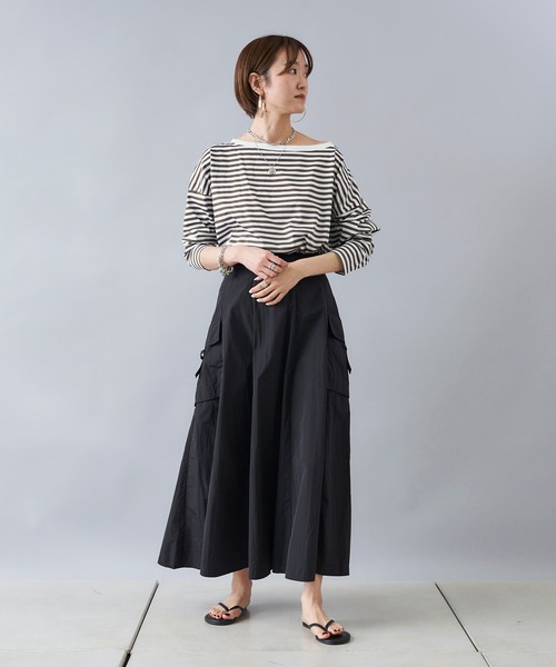 DouDou（ドゥドゥ）の「ボートネックボーダーT（Tシャツ/カットソー・レディース・ブラック/カーキ/ネイビー・FREE）」の8枚目の写真