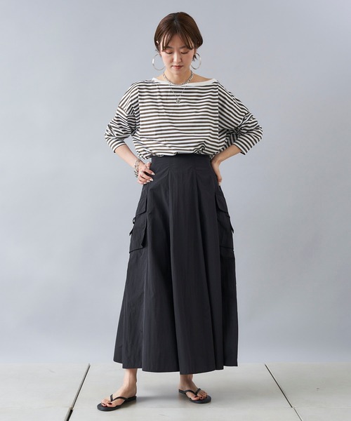 DouDou（ドゥドゥ）の「ボートネックボーダーT（Tシャツ/カットソー・レディース・ブラック/カーキ/ネイビー・FREE）」の9枚目の写真