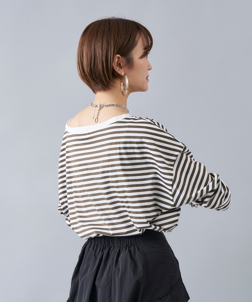 DouDou（ドゥドゥ）の「ボートネックボーダーT（Tシャツ/カットソー・レディース・ブラック/カーキ/ネイビー・FREE）」の12枚目の写真