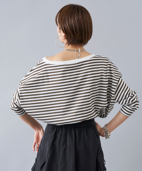 DouDou（ドゥドゥ）の「ボートネックボーダーT（Tシャツ/カットソー・レディース・ブラック/カーキ/ネイビー・FREE）」の13枚目の写真