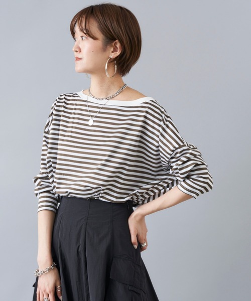 DouDou（ドゥドゥ）の「ボートネックボーダーT（Tシャツ/カットソー・レディース・ブラック/カーキ/ネイビー・FREE）」の14枚目の写真