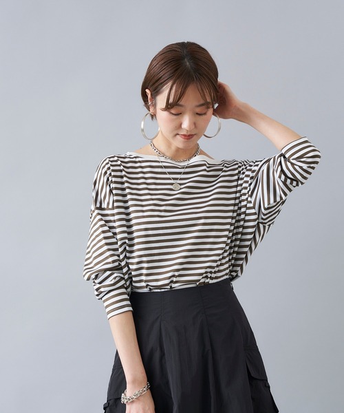 DouDou（ドゥドゥ）の「ボートネックボーダーT（Tシャツ/カットソー・レディース・ブラック/カーキ/ネイビー・FREE）」の15枚目の写真