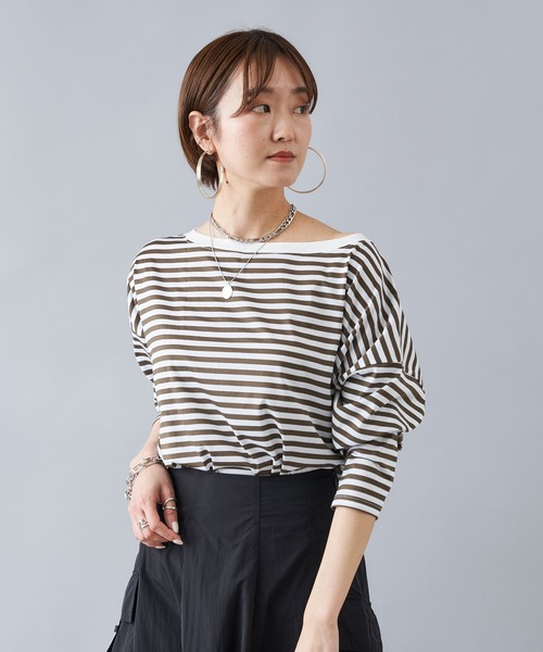 DouDou（ドゥドゥ）の「ボートネックボーダーT（Tシャツ/カットソー・レディース・ブラック/カーキ/ネイビー・FREE）」の16枚目の写真