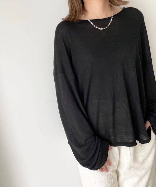 CANAL JEAN（キャナルジーン）の「via j(ヴィアジェイ) リネンレーヨンスラブロングTシャツ（Tシャツ/カットソー・レディース・ブラック/アイボリー/カーキ・ONE SIZE）」の7枚目の写真