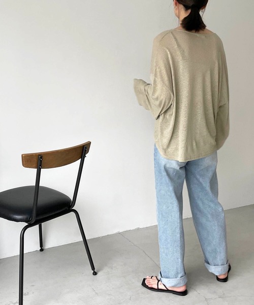 CANAL JEAN（キャナルジーン）の「via j(ヴィアジェイ) リネンレーヨンスラブロングTシャツ（Tシャツ/カットソー・レディース・ブラック/アイボリー/カーキ・ONE SIZE）」の11枚目の写真