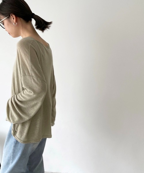 CANAL JEAN（キャナルジーン）の「via j(ヴィアジェイ) リネンレーヨンスラブロングTシャツ（Tシャツ/カットソー・レディース・ブラック/アイボリー/カーキ・ONE SIZE）」の12枚目の写真