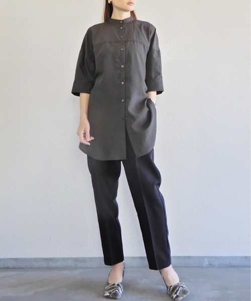 y/m by Yukie（イムバイユキエ）の「バックフリルシャツチュニック（シャツ/ブラウス・レディース・チャコールグレー/オフホワイト・FREE）」の15枚目の写真