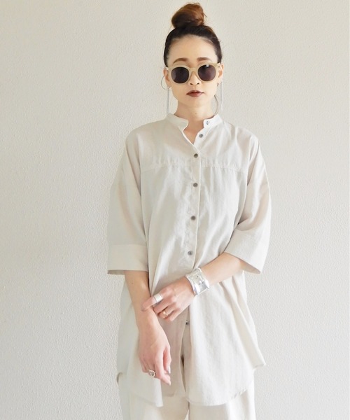 y/m by Yukie（イムバイユキエ）の「バックフリルシャツチュニック（シャツ/ブラウス・レディース・チャコールグレー/オフホワイト・FREE）」の17枚目の写真