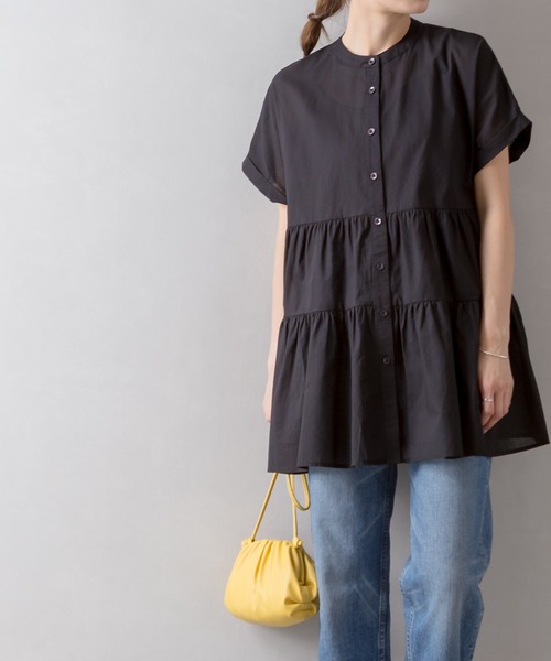 SpRay（スプレイ）の「ティア－ドバンドカラ－チュニック（チュニック・レディース・ブラック/オフホワイト/モカ・FREE）」の2枚目の写真