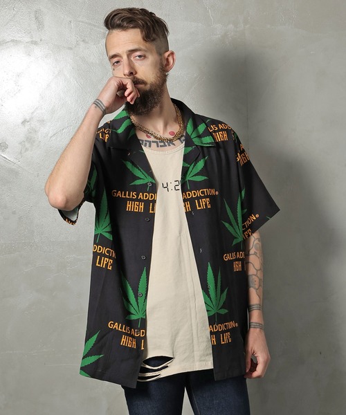 GALLIS ADDICTION（ガリスアディクション）の「GA OPEN-COLLAR ヘンプ S/Sシャツ/開襟シャツ（シャツ/ブラウス・メンズ・ブラック/バイオレット/ベージュ・FREE）」の5枚目の写真