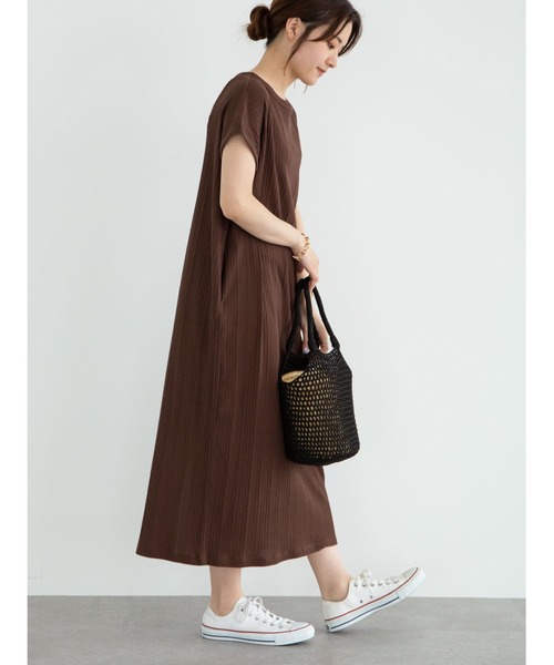 Green　Parks（グリーンパークス）の「ランダムリブワンピース＊（ワンピース・レディース・ブラック/ブラウン/カーキ/ライトベージュ・FREE）」の3枚目の写真