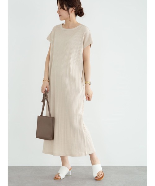 Green　Parks（グリーンパークス）の「ランダムリブワンピース＊（ワンピース・レディース・ブラック/ブラウン/カーキ/ライトベージュ・FREE）」の4枚目の写真