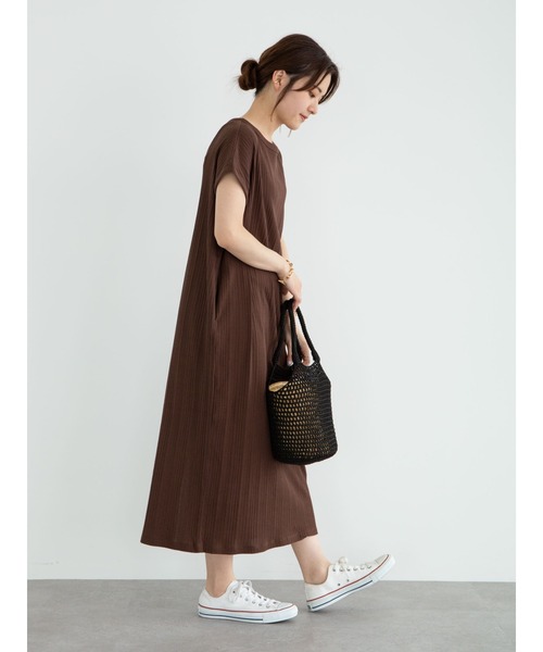 Green　Parks（グリーンパークス）の「ランダムリブワンピース＊（ワンピース・レディース・ブラック/ブラウン/カーキ/ライトベージュ・FREE）」の5枚目の写真