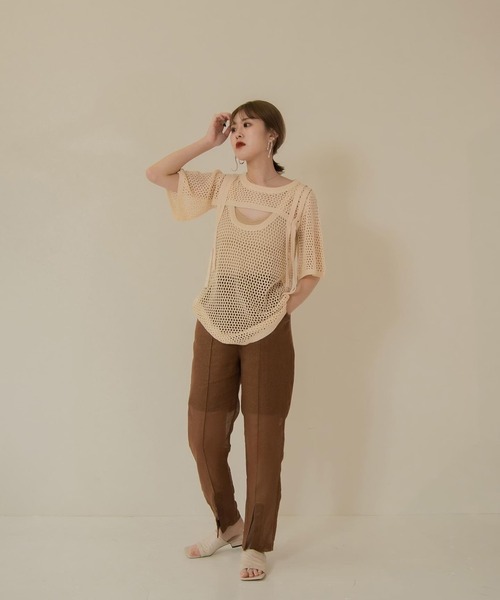 Amiur（エミレ）の「low gauge tape belt knit（その他トップス・レディース・モカ/ラベンダー/アイボリー・FREE）」の5枚目の写真