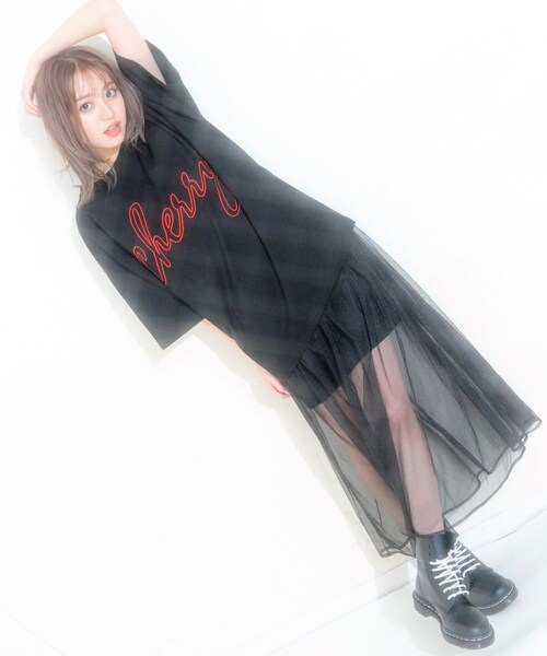 KOL ME BABY（コルミーベイビー）の「◆【ユニセックス】カスタマーコラボ cherry刺しゅうBIG-T（Tシャツ/カットソー・レディース・ブラック/ライトグリーン/オフホワイト・00）」の8枚目の写真
