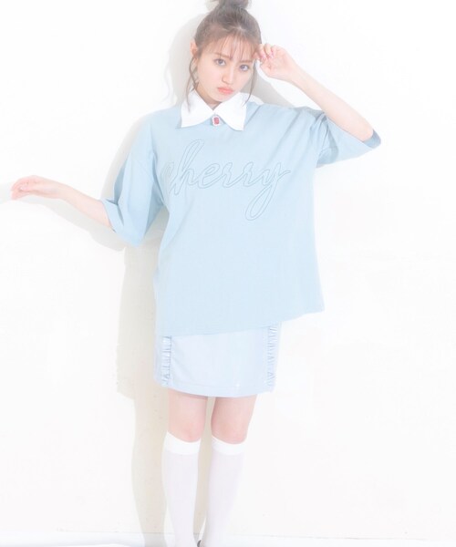 KOL ME BABY（コルミーベイビー）の「◆【ユニセックス】カスタマーコラボ cherry刺しゅうBIG-T（Tシャツ/カットソー・レディース・ブラック/ライトグリーン/オフホワイト・00）」の19枚目の写真