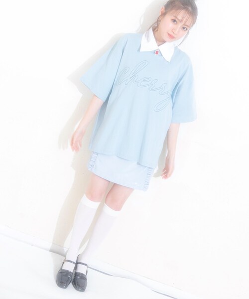 KOL ME BABY（コルミーベイビー）の「◆【ユニセックス】カスタマーコラボ cherry刺しゅうBIG-T（Tシャツ/カットソー・レディース・ブラック/ライトグリーン/オフホワイト・00）」の9枚目の写真