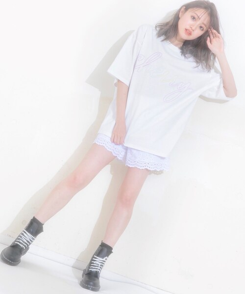 KOL ME BABY（コルミーベイビー）の「◆【ユニセックス】カスタマーコラボ cherry刺しゅうBIG-T（Tシャツ/カットソー・レディース・ブラック/ライトグリーン/オフホワイト・00）」の16枚目の写真