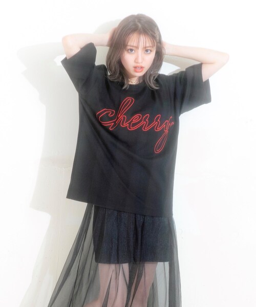 KOL ME BABY（コルミーベイビー）の「◆【ユニセックス】カスタマーコラボ cherry刺しゅうBIG-T（Tシャツ/カットソー・レディース・ブラック/ライトグリーン/オフホワイト・00）」の11枚目の写真