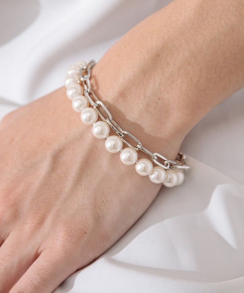 Adoon plain(アドーンプレーン)の「【Adoon plain】パールチェーンブレスレット(ブレスレット・メンズ・ライトグレー・FREE)」の1枚目の写真