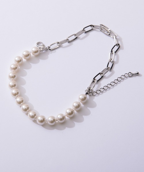 Adoon plain(アドーンプレーン)の「【Adoon plain】パールチェーンブレスレット(ブレスレット・メンズ・ライトグレー・FREE)」の2枚目の写真