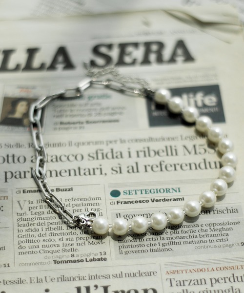 Adoon plain(アドーンプレーン)の「【Adoon plain】パールチェーンブレスレット(ブレスレット・メンズ・ライトグレー・FREE)」の8枚目の写真