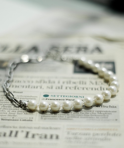 Adoon plain(アドーンプレーン)の「【Adoon plain】パールチェーンブレスレット(ブレスレット・メンズ・ライトグレー・FREE)」の6枚目の写真