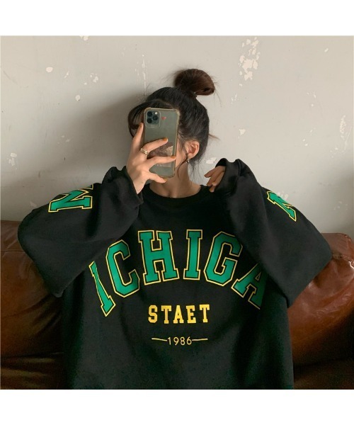 DEVICE（デバイス）の「ボリュームスリーブ ビッグシルエット レター プリント スウェット トレーナー（スウェット・レディース・ブラック/ブルー・FREE）」の15枚目の写真